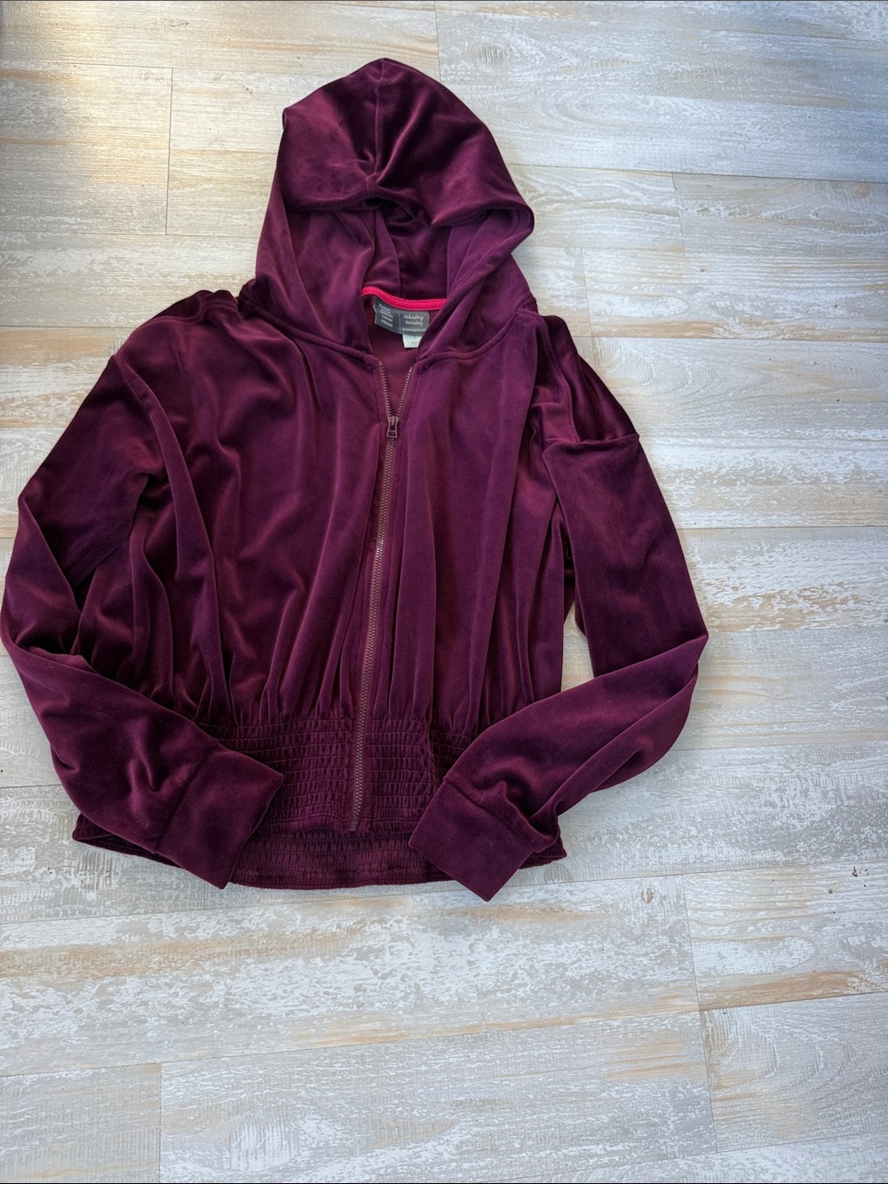 Anthropologie Velvet Hooded Zip Jacket - Burgundy